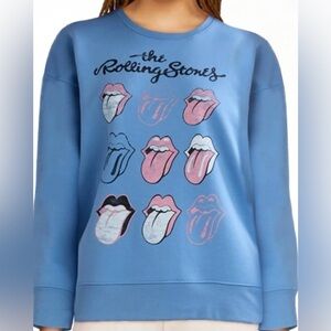 Time and Tru Rolling Stones Tongue Graphic Cozy Band Sweatshirt Blue